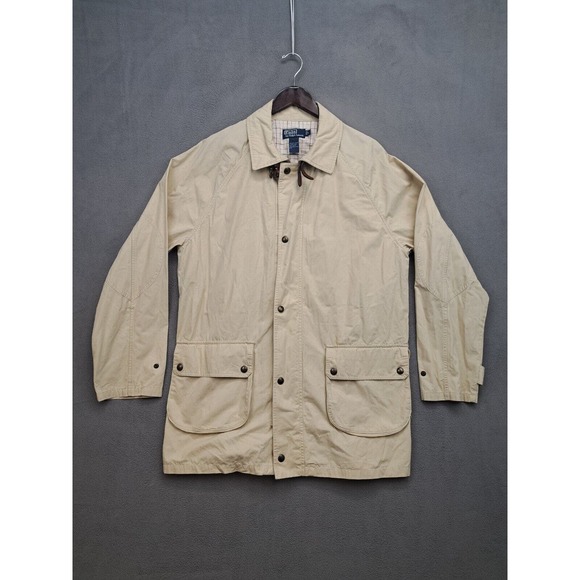 POLO RALPH LAUREN Field Jacket Mens L Utility Coat Leather Trim Parka Leather